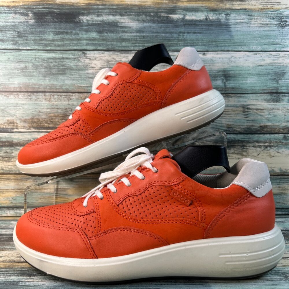 Ecco Soft 7 Runner Sneaker Womens 7 Orange Leather Athletic Shoes Wedge Lace Up - Picture 4 of 11